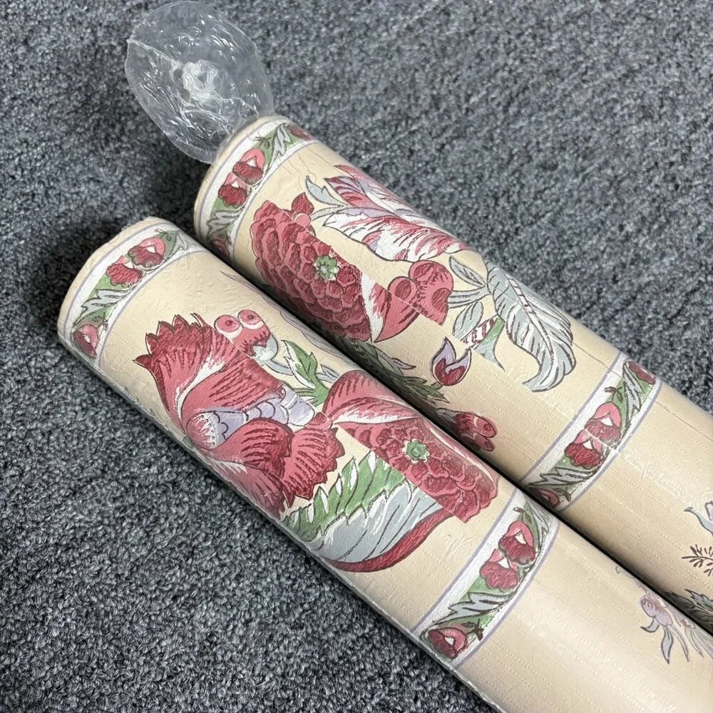 Vintage WAVERLY Beige/Multicolor Floral Print Wallpaper, 2 Rolls, Style #386821